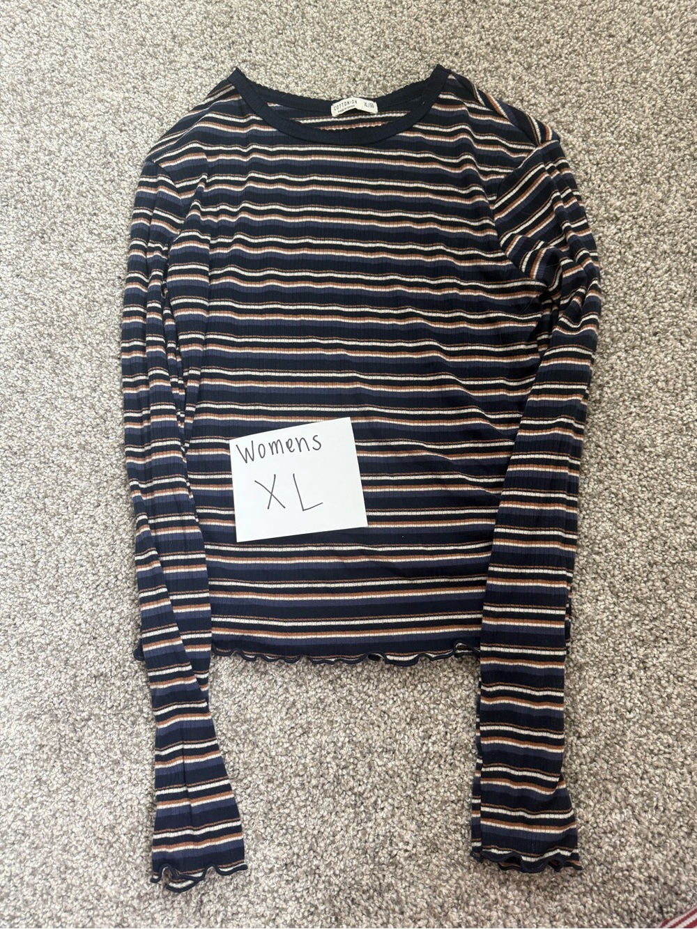 Cotton On Navy and Cream Striped Ribbed Long-Sleeve Top